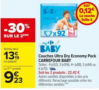 Carrefour Carrefour baby couches ultra dry economy pack offre