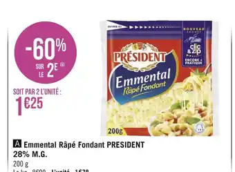 Géant Casino President emmental râpé fondant 28% m.g. offre