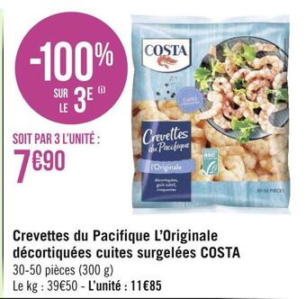 Géant Casino Costa crevettes du pacifique l’originale décortiquées cuites surgelées offre