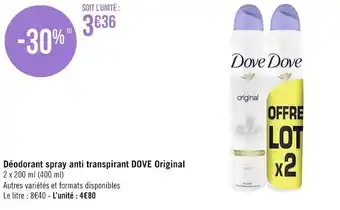 Géant Casino Dove déodorant spray anti transpirant original offre