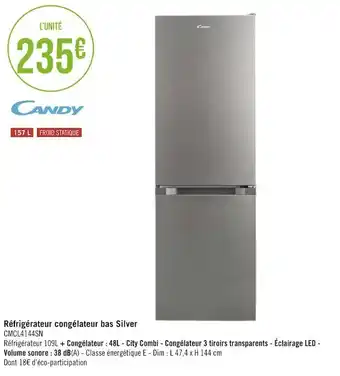 Géant Casino Candy réfrigérateur congélateur bas silver offre