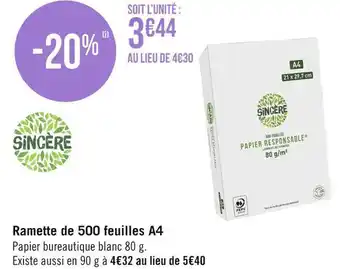 Géant Casino Sincère ramette de 500 feuilles a4 offre