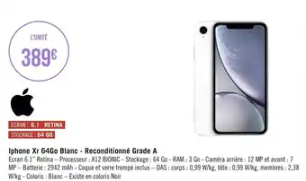 Géant Casino Apple iphone xr 64go blanc - reconditionné grade a offre