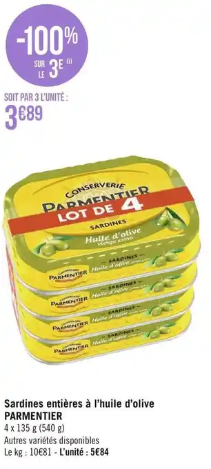 Géant Casino Parmentier sardines entières à l’huile d’olive offre
