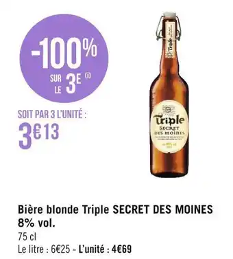 Géant Casino Secret des moines bière blonde triple 8% vol. offre