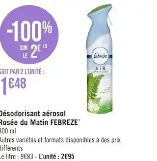 Géant Casino Febreze désodorisant aérosol rosée du matin* offre