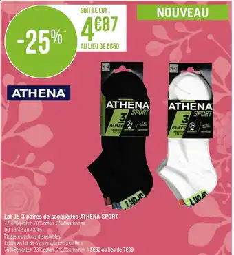 Géant Casino Athena lot de 3 paires de socquettes offre