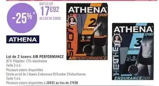 Géant Casino Athena lot de 2 boxers air performance offre