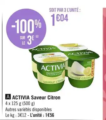 Géant Casino Danone activia saveur citron offre