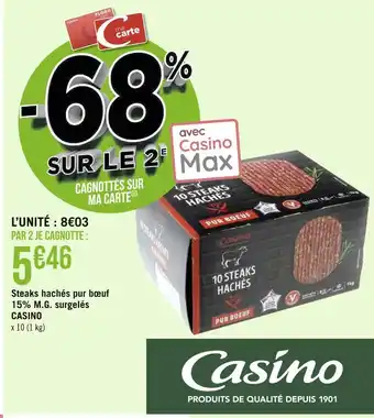 Géant Casino Casino steaks hachés pur bœuf 15% m.g. surgelés offre