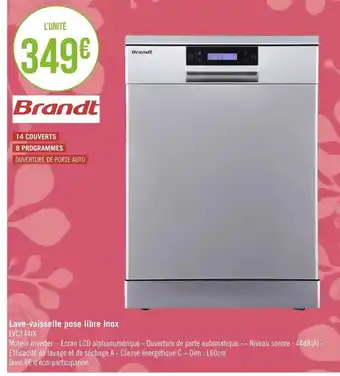Géant Casino Brandt lave-vaisselle pose libre inox offre