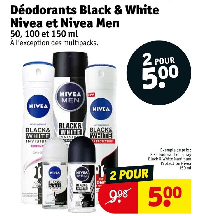 Promo Déodorants black & white nivea et nivea men chez Kruidvat
