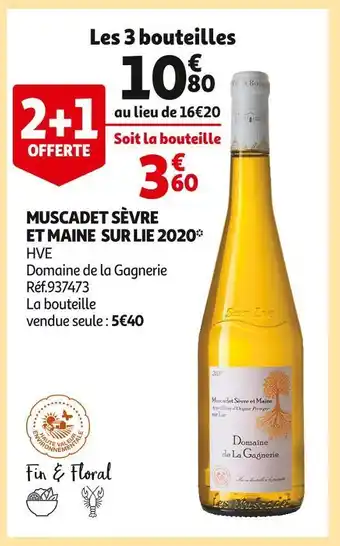 Auchan Domaine de la gagnerie muscadet sèvre et maine sur lie 2020 offre