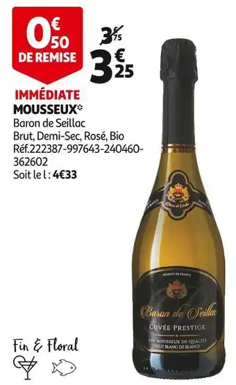 Auchan Baron de seillac mousseux offre
