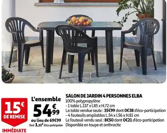 Auchan Elba salon de jardin 4 personnes offre