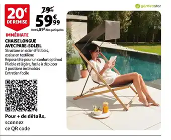 Auchan Chaise longue avec pare-soleil offre