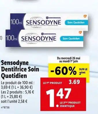 Lidl Sensodyne Dentifrice Soin Quotidien offre