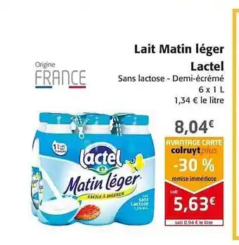 Colruyt Lait Matin Léger Lactel offre
