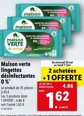 Lidl Maison Verte Lingettes Désinfectantes offre