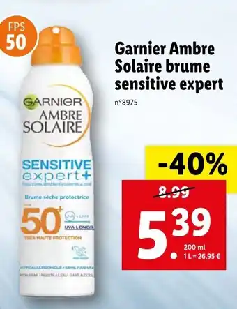 Lidl Garnier Ambre Solaire brume Sensitive Expert offre