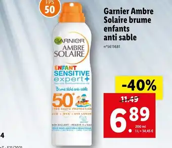 Lidl Garnier Ambre Solaire Brume Enfants Antisable offre