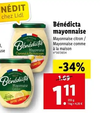 Lidl Bénédicta Mayonnaise offre