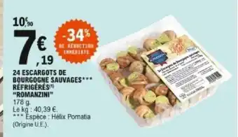 E.Leclerc 24 Escargots de bourgogne sauvages réfrigérée Romazini offre