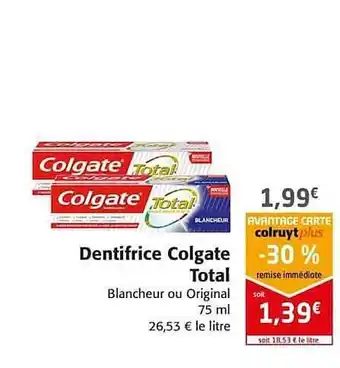 Colruyt Dentifrice Colgate Total offre