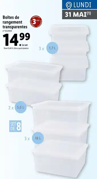 Lidl Boites de rangement transparents offre
