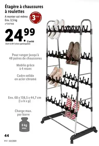 Lidl Étagère à chaussures à roulettes offre