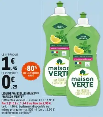 E.Leclerc Liquide vaisselle mains Maison verte offre
