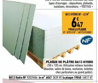 Brico Cash Plaque de Plâtre Ba13 Hydro offre
