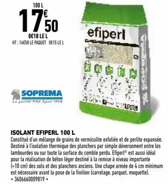 Brico Cash Isolant Efiperl 100L offre