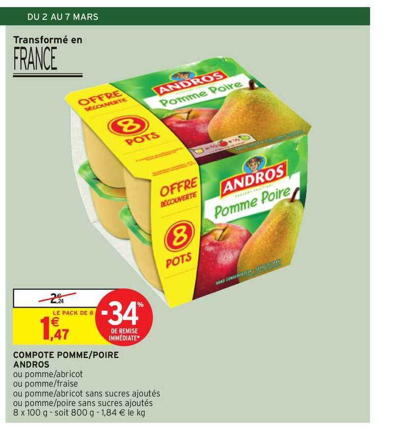 Promo Compote Pommepoire Andros chez Intermarché Hyper