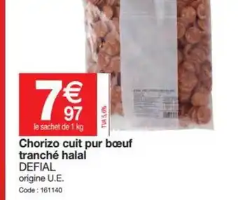 Promocash Chorizo Cuit Pur Boeuf Tranche Halal Defial offre