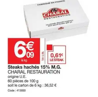 Promocash Steaks Haches 15% Mg Charal Restauration offre