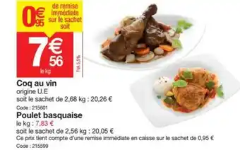 Promocash Coq Au Vin, Poulet Basquaise offre