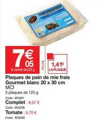 Plaques De Pain De Mie Frais Gourmet Blanc 20x30 Cm Mci
