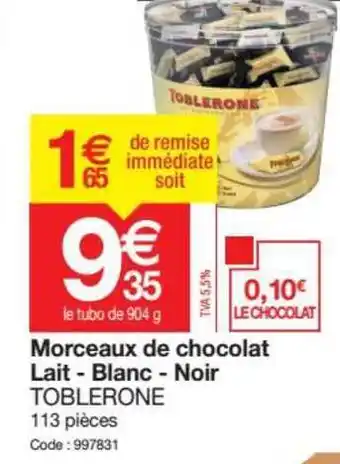 Promocash Morceaux De Chocolat Lait - Blanc -noir Toblerone offre
