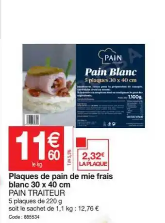Promocash Plaques De Pain De Mie Frais Blanc 30x40 Cm Pain Traiteur offre