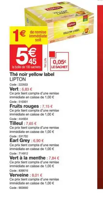 Promocash The Noir Yellow Label Lipton offre