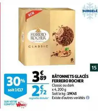 Auchan Bâtonnets Glacés Ferrero Rocher offre
