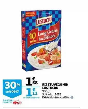 Auchan Riz étuvé 10 Min Lustucru offre