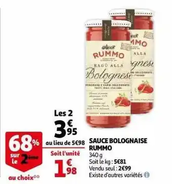 Auchan Sauce Bolognaise Rummo offre