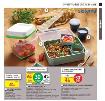 Intermarché Hyper Lot 2 Pots à Yaourt Renew 150ml, Feuille D'emballage Xl, Boîte Préservation Carrée Freshworks 1,5 L offre