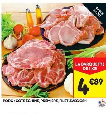 Leader Price Porc : Côte échine, Première, Filet Avec Os offre