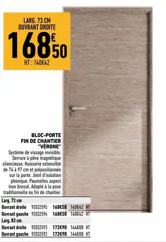 Brico Cash Bloc-porte fin de chantier offre