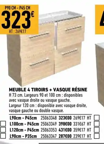 Brico Cash Meuble 4 tiroirs + vasque résine offre