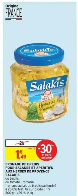 Intermarché Express Fromage De Brebis Pour Salades Et Apéritifs Aux Herbes De Provence Salakis offre