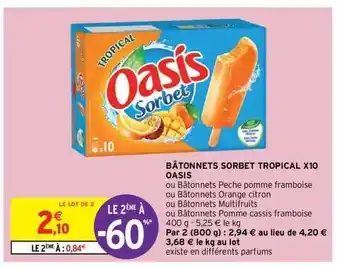 Intermarché Express Bâtonnets Sorbet Tropical X10 Oasis offre